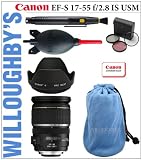 Canon EF-S 17-55mm f/2.8 IS USM Zoom Lens + Bower Professional 77mm Lens Hood + Giottos Anti-Static Microfiber Cleaning Pouch + Lens Pen Cleaning System + Giotto's Super Rocket Air Blower + Professional 77mm multi-Coated 3pc Essential Filter Kit and Much More! Willoughby's Est. 1898 Canon Lens Bundle