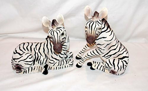 New 2 Pc Set Sitting &amp; Laying Down Baby Zebra African Animal Statue Figure