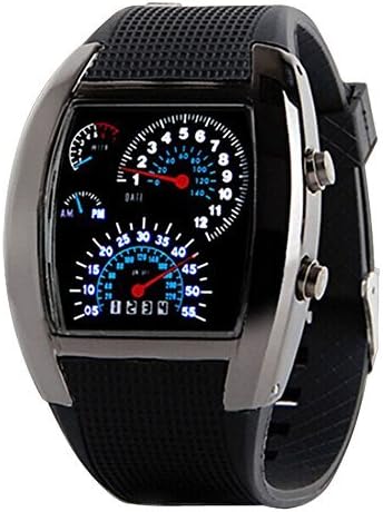 ByStar® Men's Water Resistant RPM Rally Tachometer Digital LED Display Sports Watch w/ Jelly Silicone Band