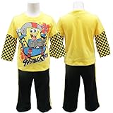 Spongebob（スポンジボブ）重ね着風カットソー＆スウエットパンツセット（イエロー×ブラック）