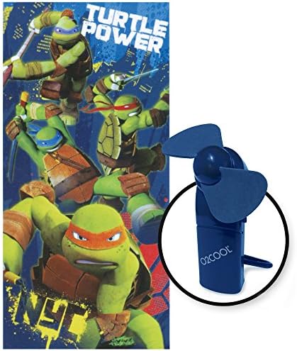 2 Pc Set Ninja Turtle Beach Towel with Blue Carabiner Fan