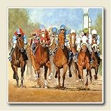 AbsorbaStone Coaster set~ The Horse Race~ 4 Tile Drink Coasters ~ code 451C