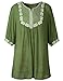 Lanmo Women Linen Shirts Embroidered Tunic Peasant Tops
