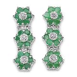 1.85 Carat Genuine Emerald and Diamond Silver Earrings