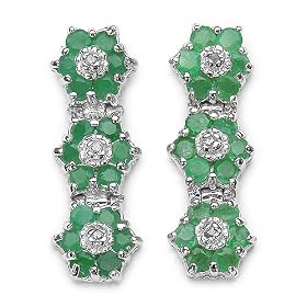 Buy 1.85 Carat Genuine Emerald and Diamond Silver Earrings by JewelzDirect