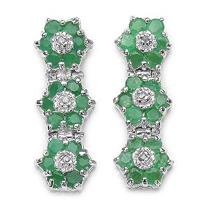 Buy 1.85 Carat Genuine Emerald and Diamond Silver Earrings by JewelzDirect