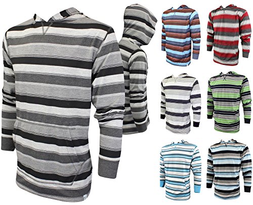 Enimay Men's Athletic Fit Hoodie Striped Pullover Sweater Front Pouch (Many Colors)
