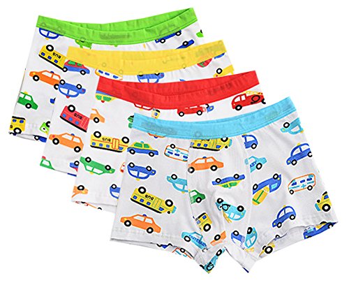 CHUNG Toddler Little boys 95% Cotton Boxer Briefs Underwear 4 Pack Car Print 3-7Y