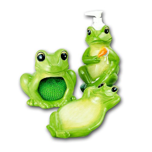 Frog Kitchen Sink decor accessory Set scrubby holder liquid soap / Lotion pump dispenser soapdish soap dish