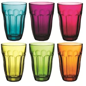 Baroque Coloured Tumbler Glasses 6 Piece set - Blue, Purple, Pink, Yellow, Green, Orange - 230ml - 7.75oz