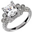 14K White Gold Vintage Style Diamond Engagement Ring (Center stone is not included)