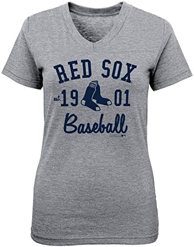 MLB Boston Red Sox Girls 7-16 "Back in The Day" V-Neck Tee-M (10-12), Dark Heather Grey