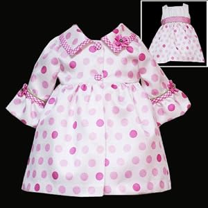Rare Editions Baby/Infant Girls 3M-9M 2-Piece IVORY PINK SHANTUNG DOT Special Occasion Wedding Flower Girl Easter Birthday Party Dress & Coat Set