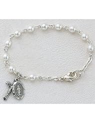 Sterling Silver Baby Glass Pearl Bracelet Religious Catholic Charms Pendant Jewelry