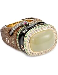 Borgioni Yellow Opal Carved Teakwood Cocktail Ring, Size 7