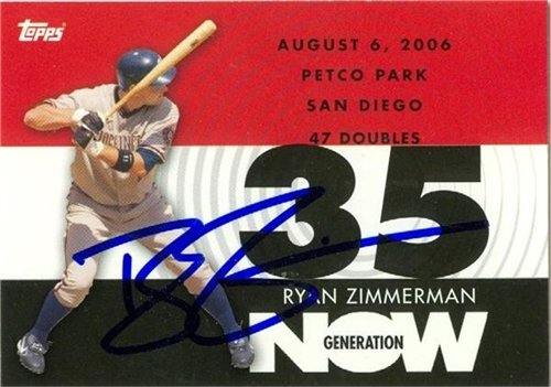 Ryan Zimmerman Autographed/Hand Signed MLB Baseball Card (Washington Nationals) 2007 Topps Generatio