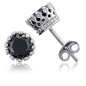 Filigree Sterling Silver Earrings Round Black Cubic Zirconia CZ Stud Earrings - Ideal Gift For Mother Day, Anniversary, Engagement, Wedding, Birthday, For Her