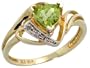 10k Gold Trillion Ring, w/ Brilliant Cut Diamonds & Trillant Cut August Birthstone 6mm Peridot Stone, 7/16 in. (11mm) wide