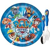 Zak! Designs PWPB-2070 Dinnerware Set, includes 3-Section Plate, Fork and Spoon with Paw Patrol Graphics, Break-resistant, BPA-free plastic and Stainless Steel, 3 Piece Set