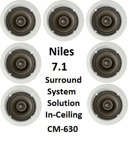 Niles 7.1 Ceiling Mount Surround Sound System - (Set of Seven) CM630 2-Way 6-inch Speakers with Pivoting Directable Tweeters. Fully Paintable Grille and Flange to Match Any Decor. Niles 7.1 Ceiling Mount Surround Sound System - (Set of Seven) CM630 2-Way 6-inch Speakers with Pivoting Directable Tweeters. Fully Paintable Grille and Flange to Match Any Decor.