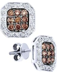 14KT White Gold 0.77 CTW White and Brown Round COGNAC Diamond Ladies Fashion Earrings