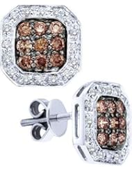 0.77CTW WHITE AND BROWN ROUND COGNAC DIAMOND LADIES FASHION EARRINGS