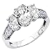 14K White Gold Oval-cut Three Stone CZ Cubic Zirconia Ladies Wedding Engagement Ring Band