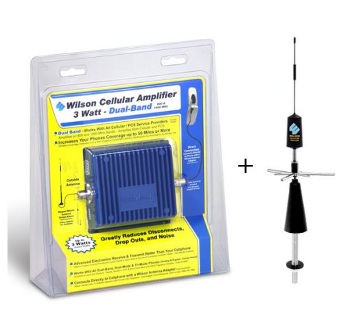 Wilson Cellular 800MHz/1900MHz Dual-Band 3 Watt Direct Connection Amplifier (811201) and RV Trucker Roof Spring Mount Antenna (301119) for Verizon, AT&T GSM/GPRS/TDMA, Cingular, Alltel, Sprint PCS, T-Mobile (850MHz, 1900MHz), Cellular One, US Cellular, Metro PCS, Virgin Mobile, Cricket, Qwest, Boost Mobile phones