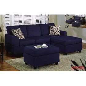 3 pcs Sectional Sofa Set with Ottoman and Accent Pillows in Navy