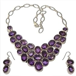 Earring and Necklace Set Sterling Silver Amethyst Jewelry (gnklcs368)