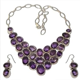 Earring Necklace Sets Sterling Silver Amethyst Jewelry (gnklcs368a) by
