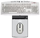 Battery Free Wireless Optical Mouse and Pad Plus Large Print White English USB Keyboard with Black Letters Bundle