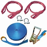 Slackstar SL82668-15 - Set de Slackline - Kit de base à 6 éléments pour enfants et débutants - longueur 15 m, largeur 50 mm - inclus 2 boucles rondes et 2 manilles