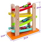Simba Eichhorn 100005080 - Autorennbahn, 25x24cm, Rollbahn aus Holz mit 3 Fahrzeugen -