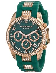 Isaac Mizrahi Womens IMN15RE Gold Tone Crystal Case Crystal Accented Emerald Silicone Strap Watch