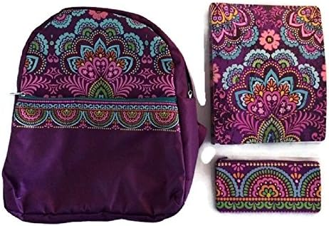 Purple Henna Mendhi Design Backpack set 3pc: Backpack 5 Subject notebook pencil case