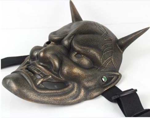 Bronze Resin Replica Vintage Japanese Buddhist Evil Oni Noh Hannya Mask Stripe