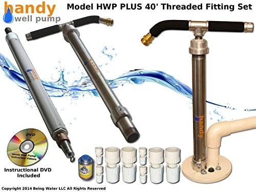 Handy Well Pump Model HWP-Stainless Steel Hand Well Pump Kit, PLUS 40' Threaded Adapter Fitting Set.