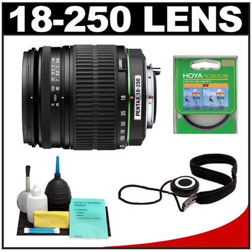 Pentax DA 18-250mm f/3.5-6.3 ED AL [IF] Zoom Lens + Hoya UV Filter + Accessory Kit for K20D, K10D, K200D, K100D, K110D Digital SLR Cameras
