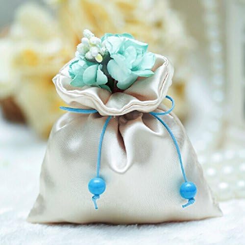 Pack of 12 milky Drawstring Wedding Gift Table Decoration Bags (blue flower)