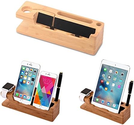 eFlyer Watch Stand 3 in 1 Bamboo Wood Charging Stand Bracket Docking Station Cradle Holder for Apple Watch 38/42mm,iPhone 7/7 Plus/SE/6s/5s/ipad mini