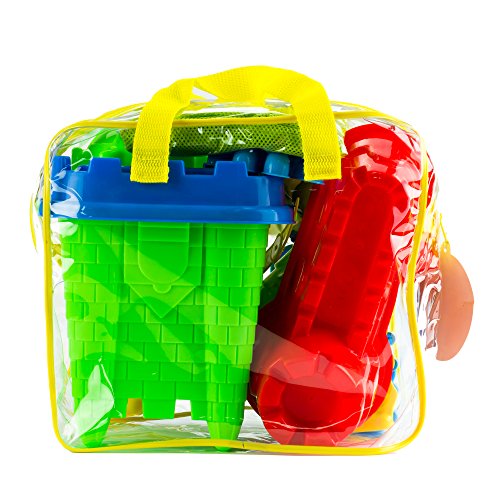 GoToys Beach sand toy set, Models and Molds, Bucket, Shovels, Rakes, Etc. With 4 Emoji inflatable beach balls, and Reusable Zippered Bag, Our Bright and colorful easy to carry high-quality sand molding set will keep your child busy & motivated for ho