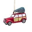 Pack of 8 Noble Gems Glass "Woody" Station Wagon with Tree Christmas Ornaments