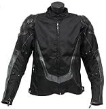 Mens Black Silver Armored Textile Motorcycle Jacket with Leather Trim