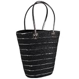 Capelli New York Straw Basket Beach Bag With Sequins, Metallic Handles And Pocket