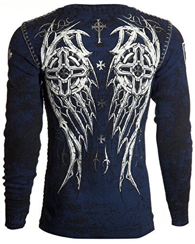 Archaic AFFLICTION Mens THERMAL Whipstitch Shirt SPIKE WINGS Biker UFC