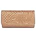 Embroidered Patent Leather Clutch, Tan