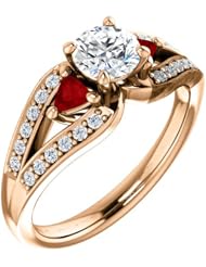 10K Rose Gold Round Cut Diamond and Ruby Ring -- LIFETIME WARRANTY