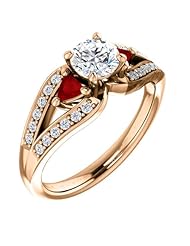 14K Rose Gold Round Cut Diamond and Ruby Ring -- LIFETIME WARRANTY
