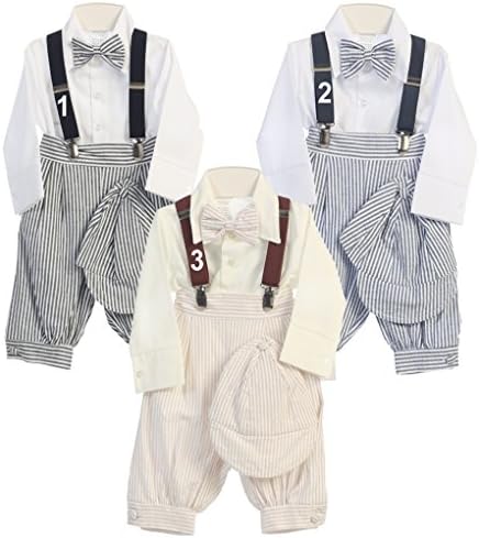 Boy's Long Knickers with Suspenders 5 Piece Set (6 months, Tan)